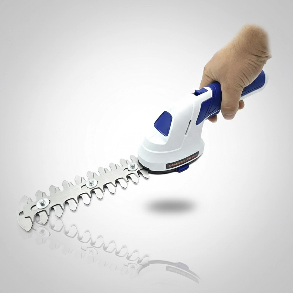 ماشین چمن‌زنی شارژی جنرال پارس مدل PTHT-7001-18V در حال کار در باغ